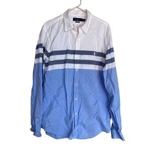 Ralph Lauren Slim Fit 2XL Blue White Stripe Colorblock Preppy Coastal Shirt